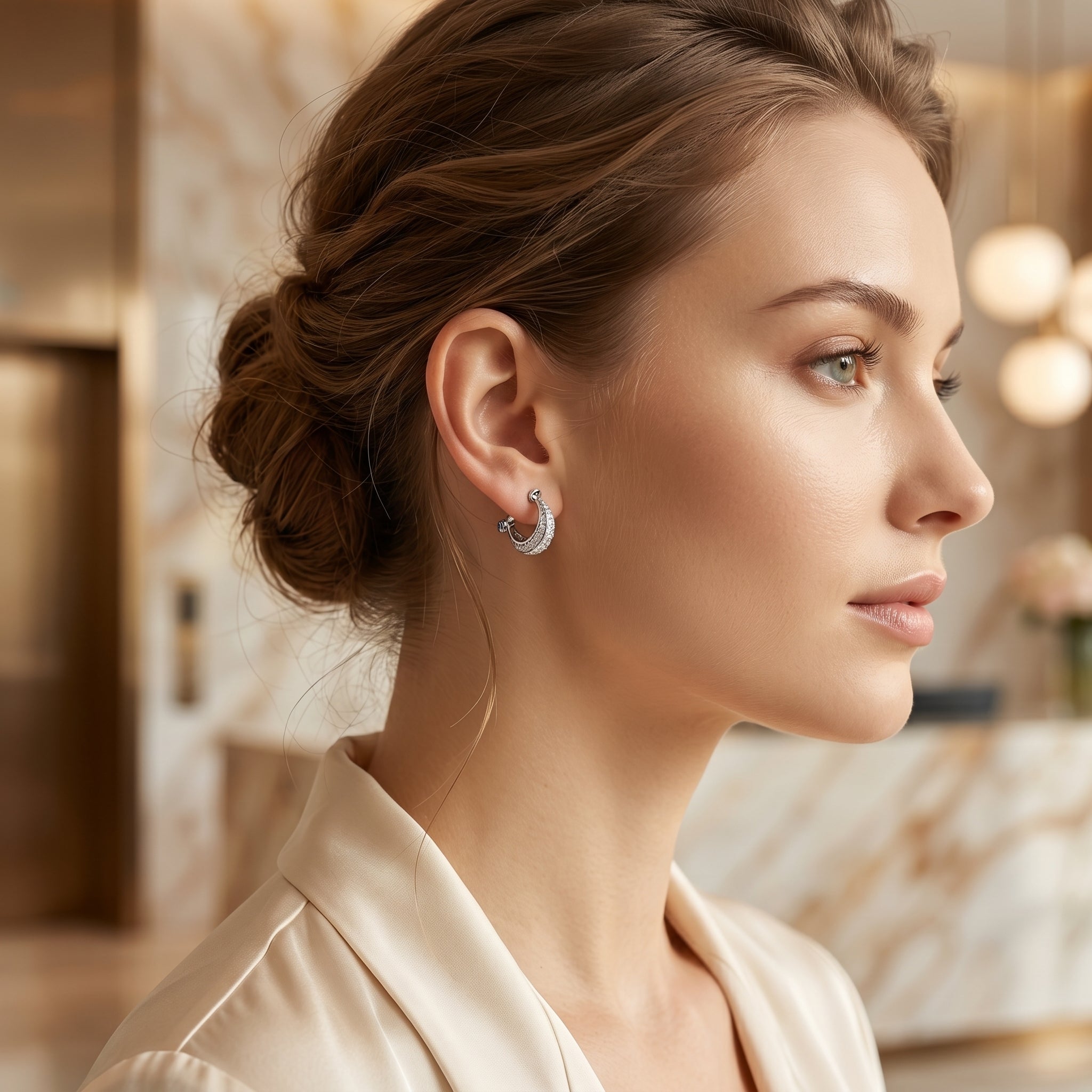 Diamond Hoop Earrings with Blue Stone for Women | Elegant Daily Wear Earrings | 925 Sterling Silver