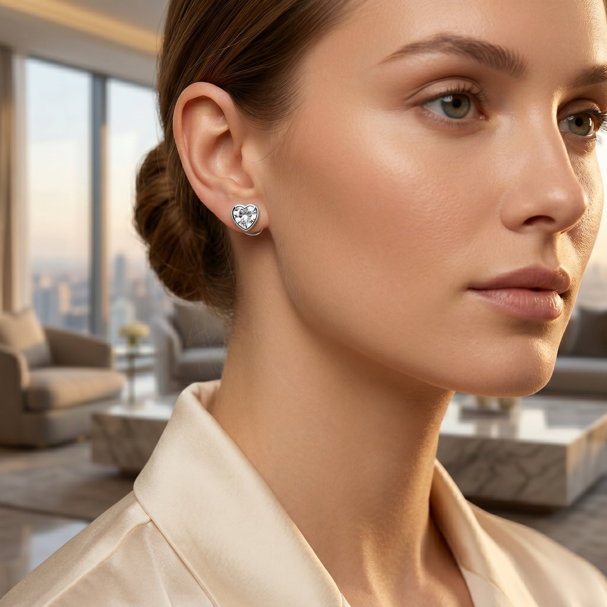 Heart Shape Stone Stud Earrings for Women | Elegant Daily Wear Earrings | 925 Sterling Silver