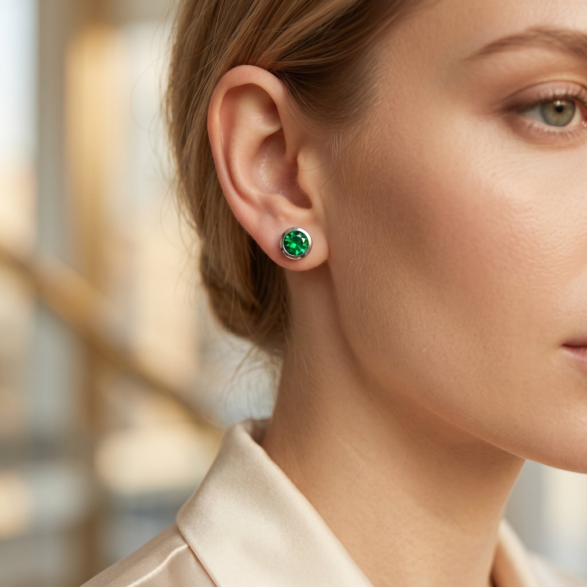 Emerald Green Stone Stud Earrings for Women | Elegant Daily Wear Earrings | 925 Sterling Silver