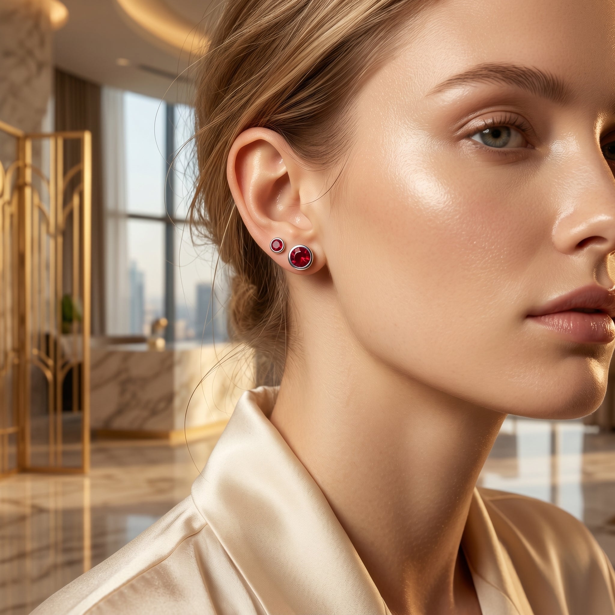 Ruby Stone Round Stud Earrings for Women | Elegant Daily Wear Earrings | 925 Sterling Silver