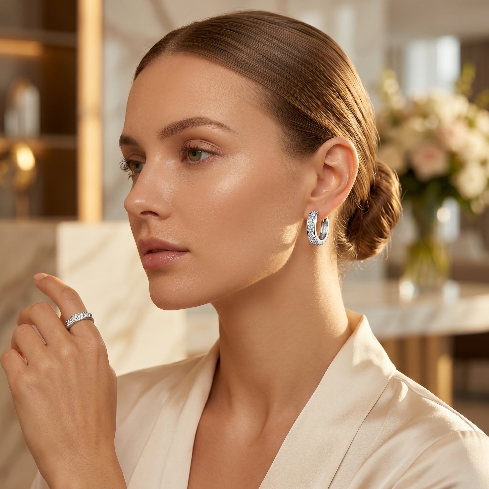 Classic Diamond Hoop Earrings for Women | Premium Daily Wear Earrings | 925 Sterling Silver