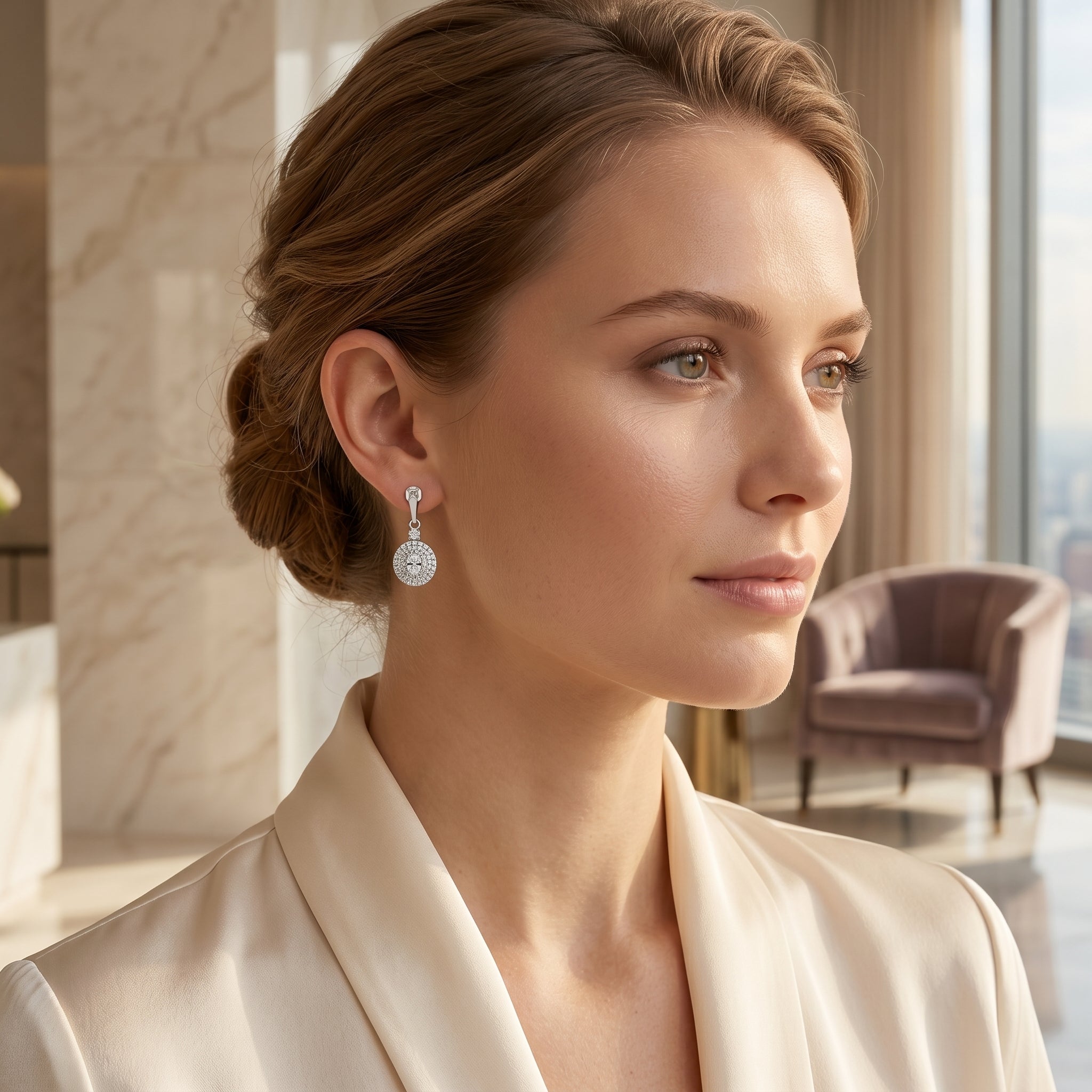 Elegant Round Drop Earrings for Women | Sparkling Daily Wear Earrings | 925 Sterling Silver