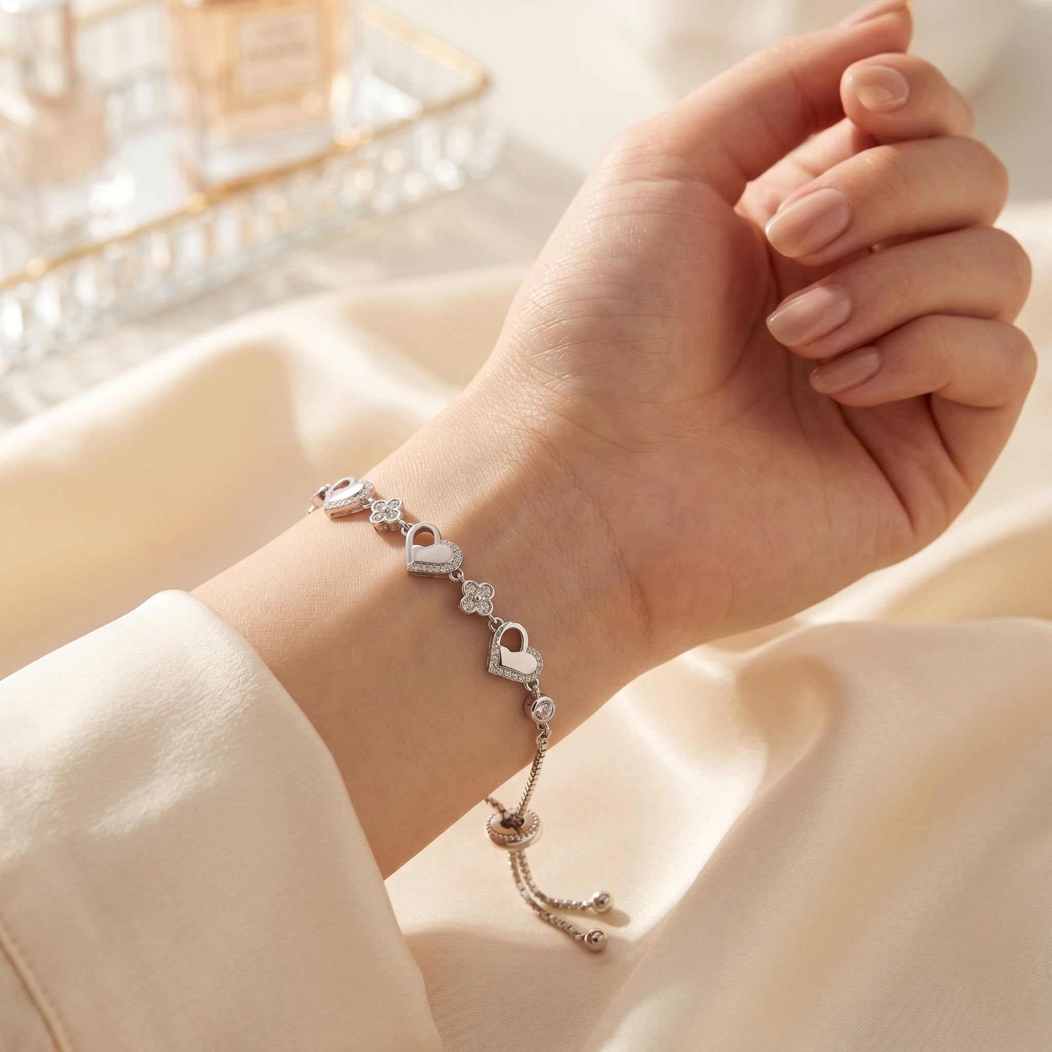 Heart Charm Adjustable Bracelet for Women | Elegant Daily Wear Bracelet | 925 Sterling Silver