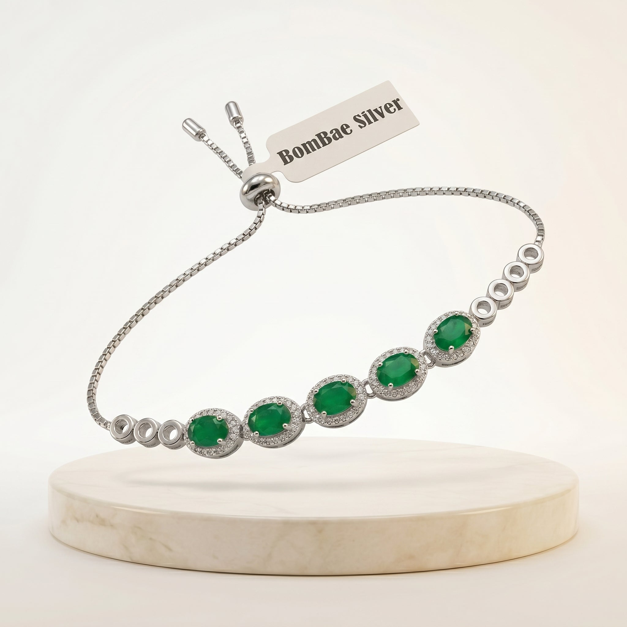 Green Stone Adjustable Bracelet for Women | Elegant Daily Wear Bracelet | 925 Sterling Silver