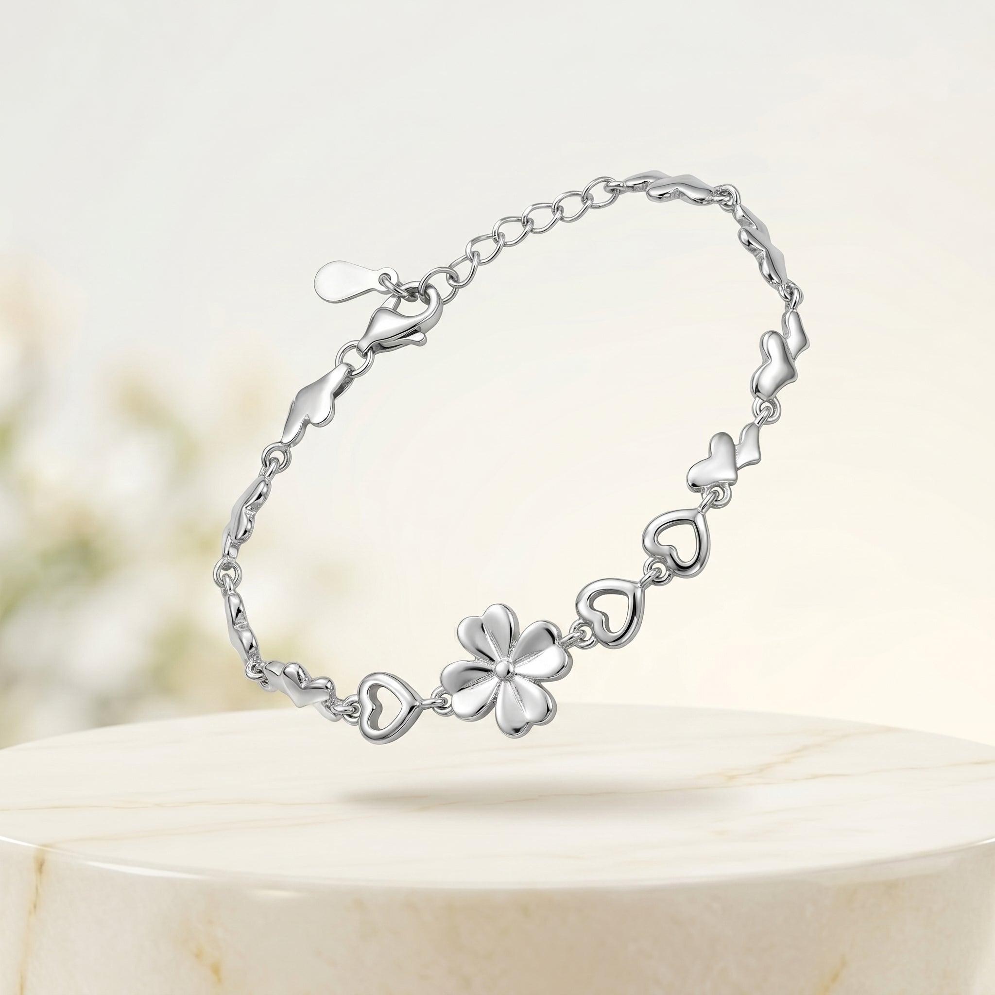 Floral Heart Charm Bracelet for Women | Elegant Daily Wear Bracelet | 925 Sterling Silver