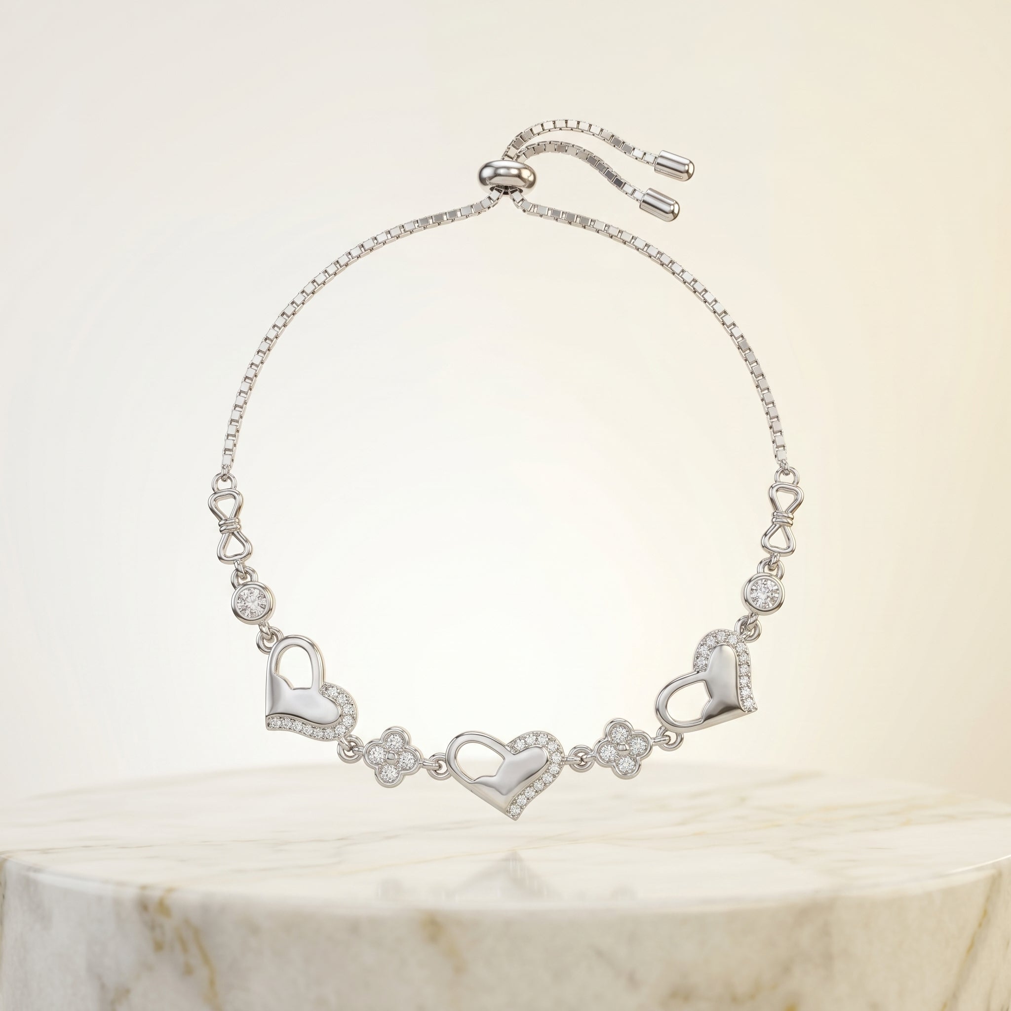 Heart Charm Adjustable Bracelet for Women | Elegant Daily Wear Bracelet | 925 Sterling Silver