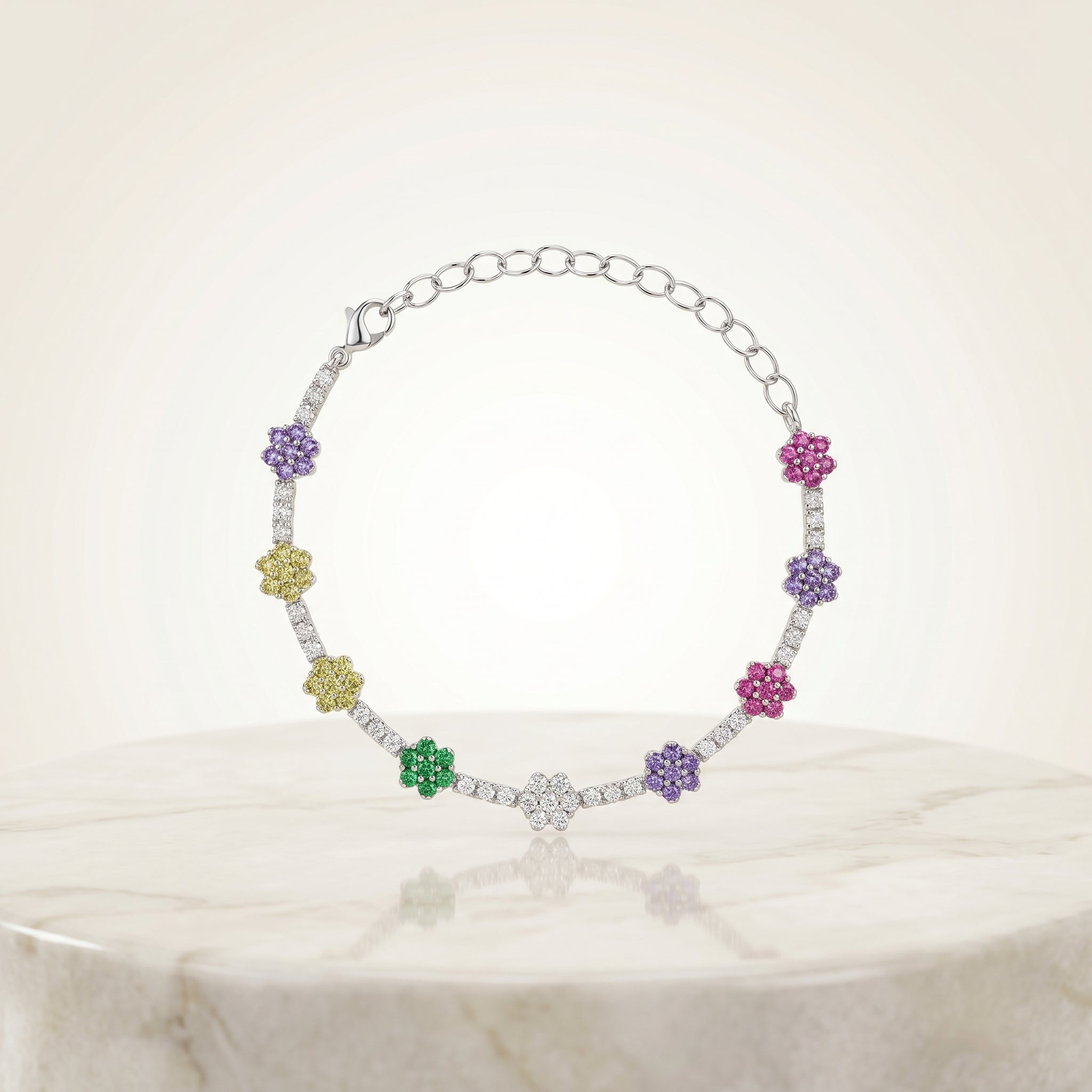 Colorful Floral Charm Bracelet for Women | Elegant Daily Wear Bracelet | 925 Sterling Silver