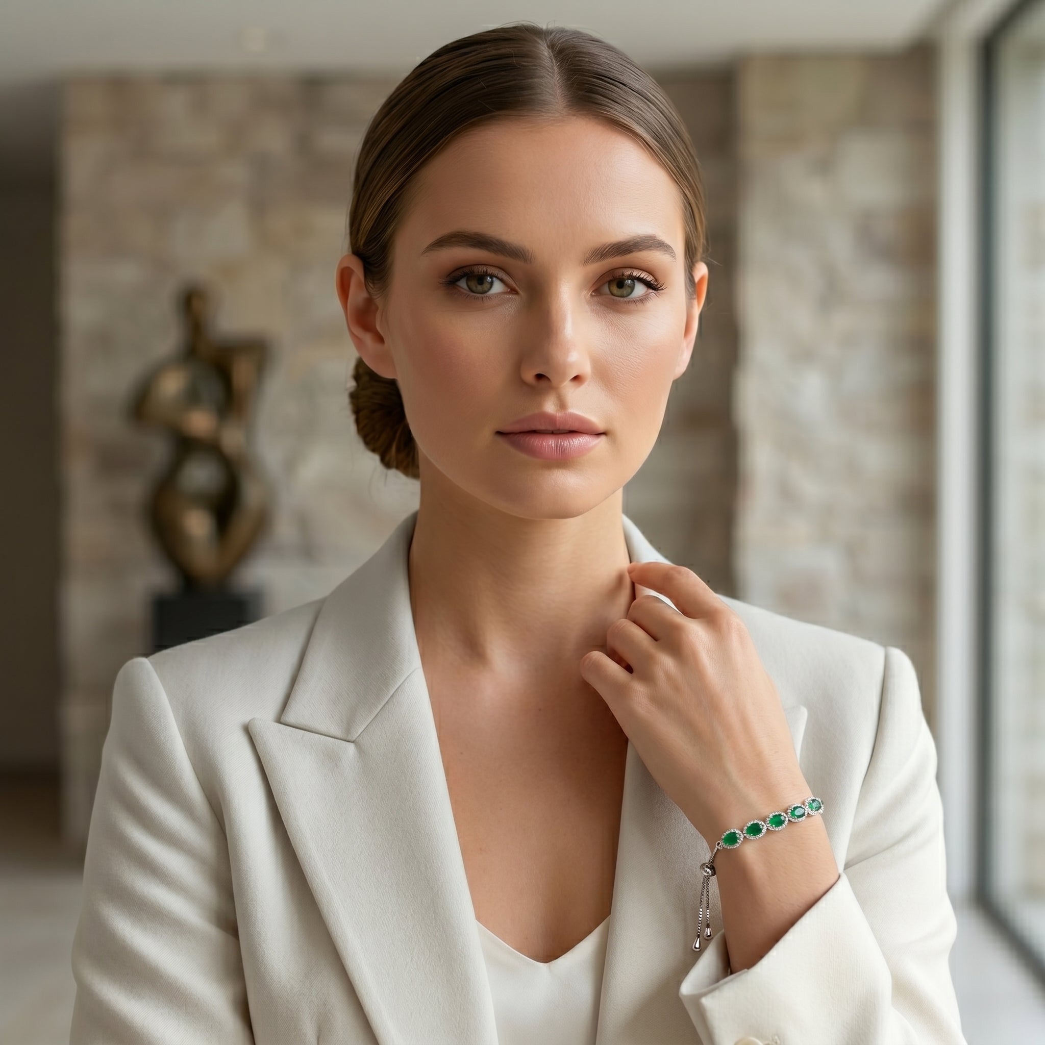 Green Stone Adjustable Bracelet for Women | Elegant Daily Wear Bracelet | 925 Sterling Silver