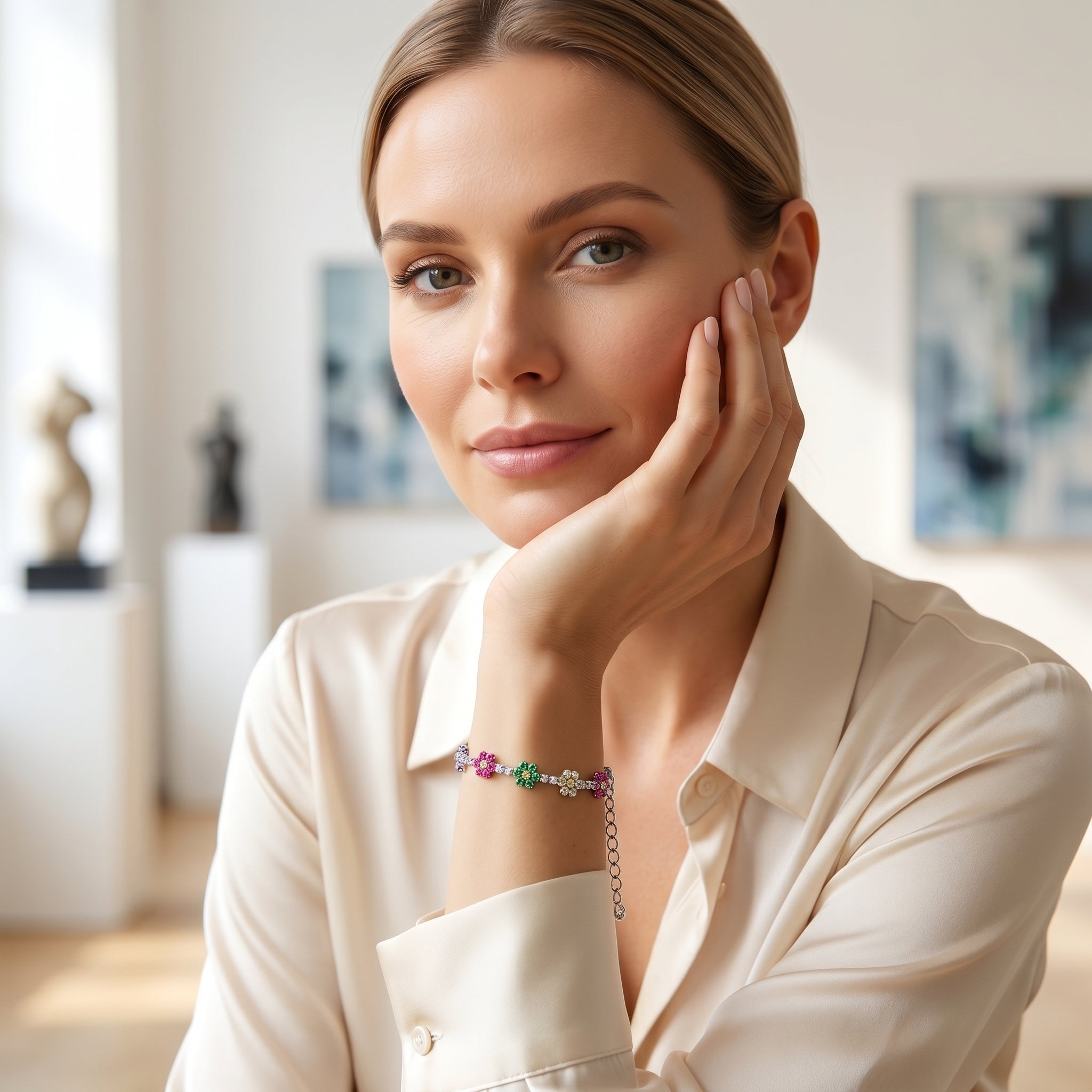 Colorful Floral Charm Bracelet for Women | Elegant Daily Wear Bracelet | 925 Sterling Silver