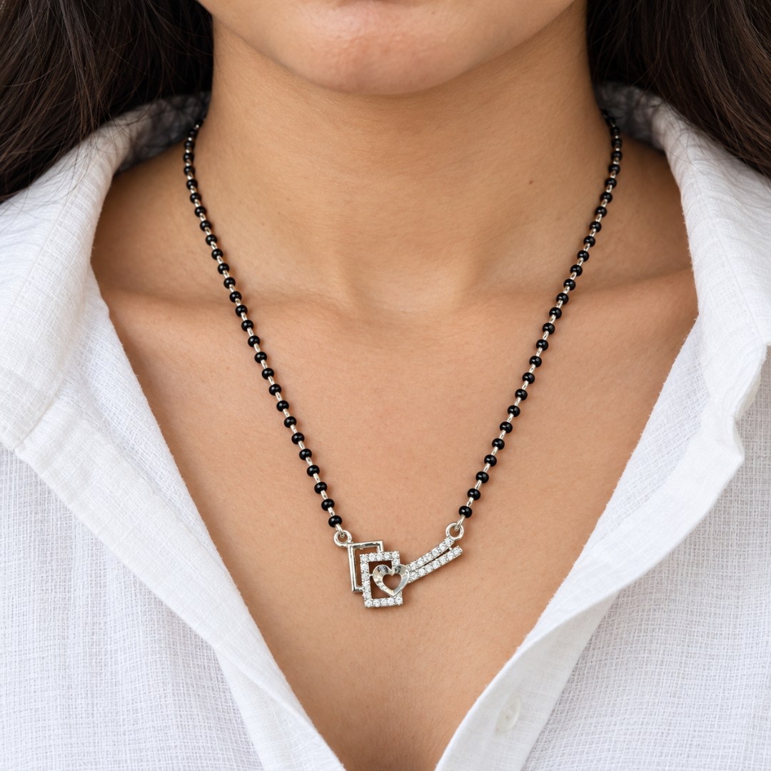 Framed Love Black Bead Mangalsutra