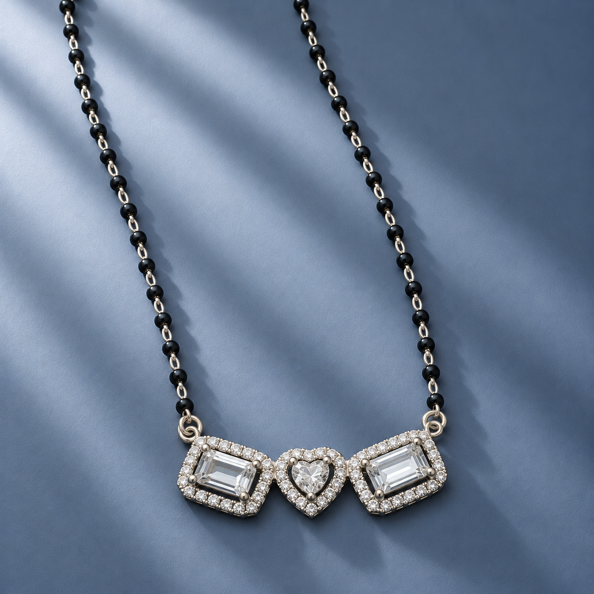 Trinity Heart Black Bead Mangalsutra