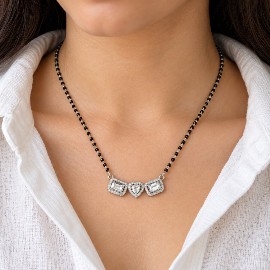 Trinity Heart Black Bead Mangalsutra