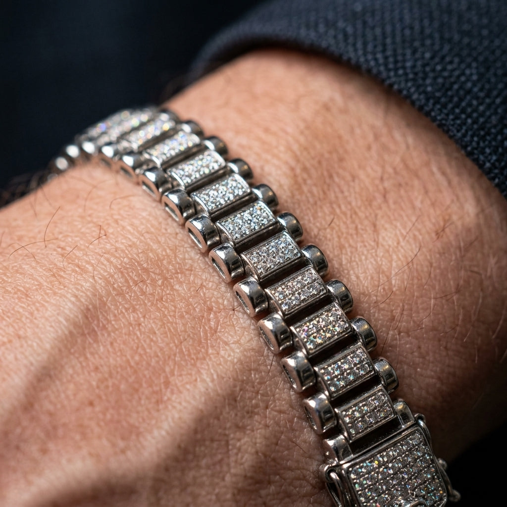 Iced Diamond Link Bracelet for Men | Luxury Statement Bracelet | 925 Sterling Silver