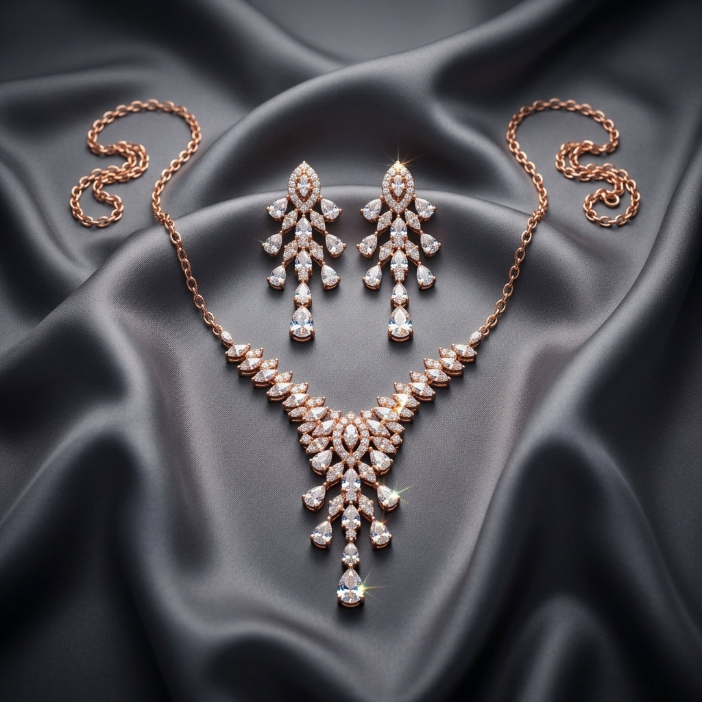 925 Sterling Silver Royal Zircon Necklace Set | Luxury Bridal Jewellery Set for Women