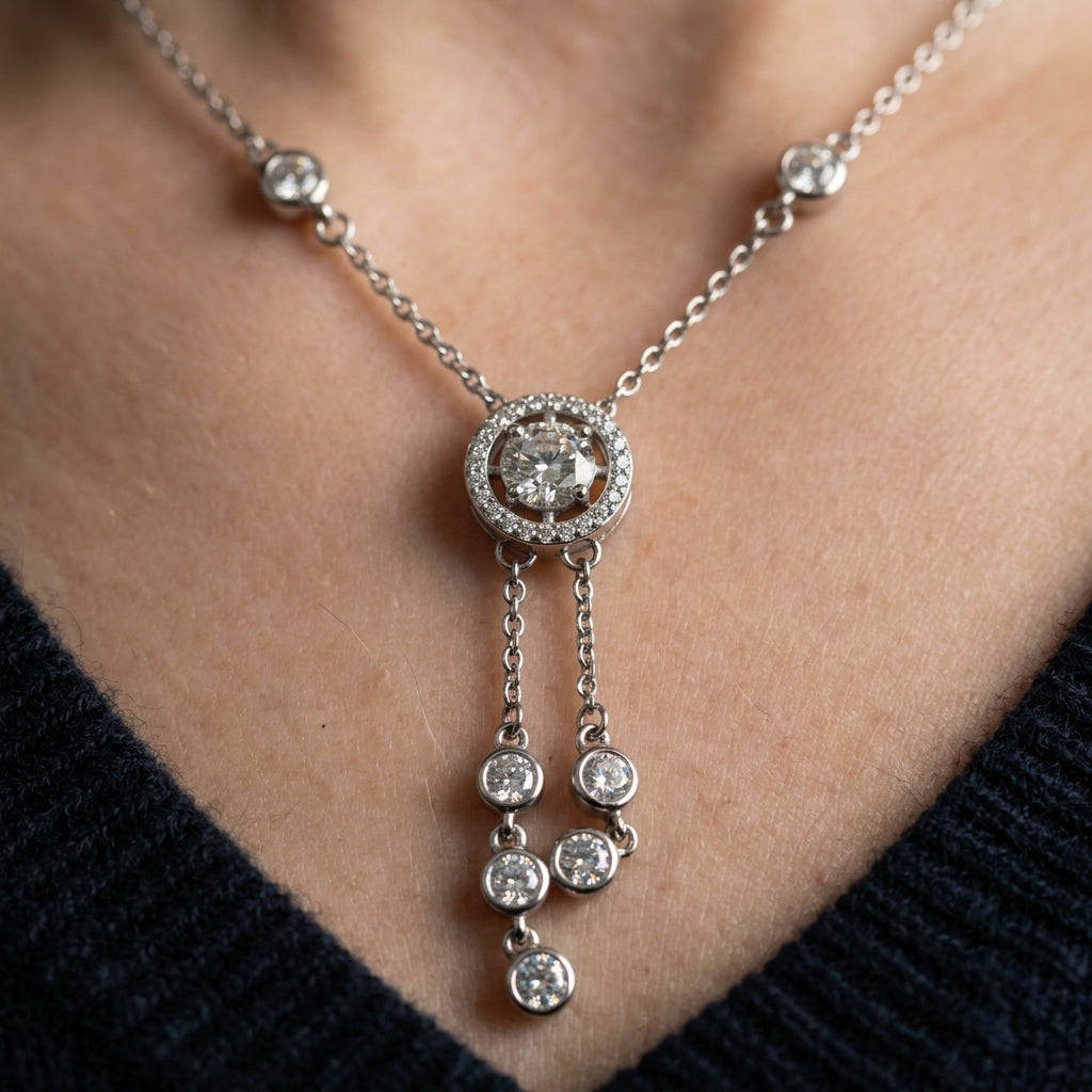 925 Sterling Silver Circle Pendant Necklace | Elegant CZ Chain Pendant for Women