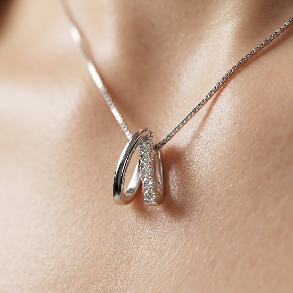 925 Sterling Silver Wishbone Pendant Necklace | Elegant CZ Chain Pendant for Women