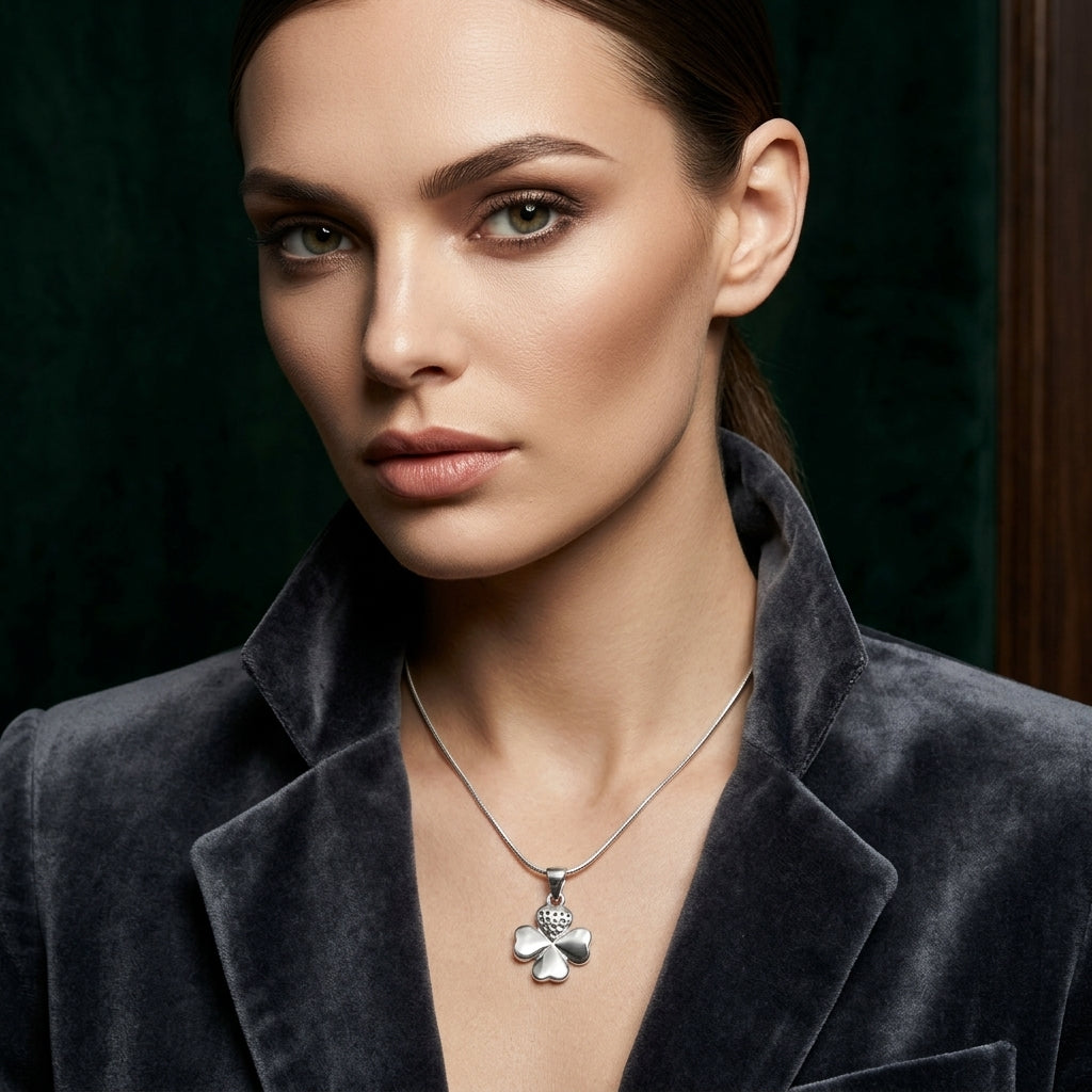 925 Sterling Silver Lucky Clover Pendant Necklace | Elegant Four Leaf Silver Chain for Women