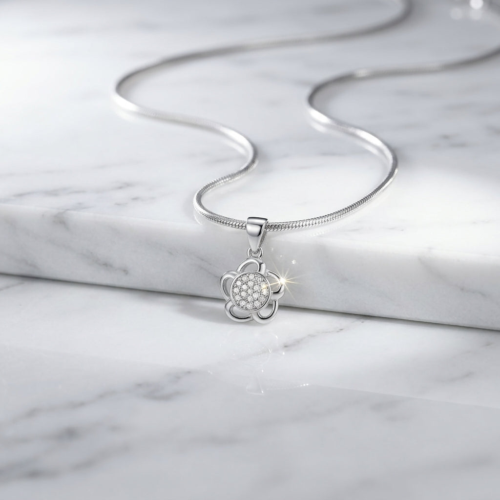 925 Sterling Silver Floral Pendant Necklace | Elegant Flower Chain Pendant for Women