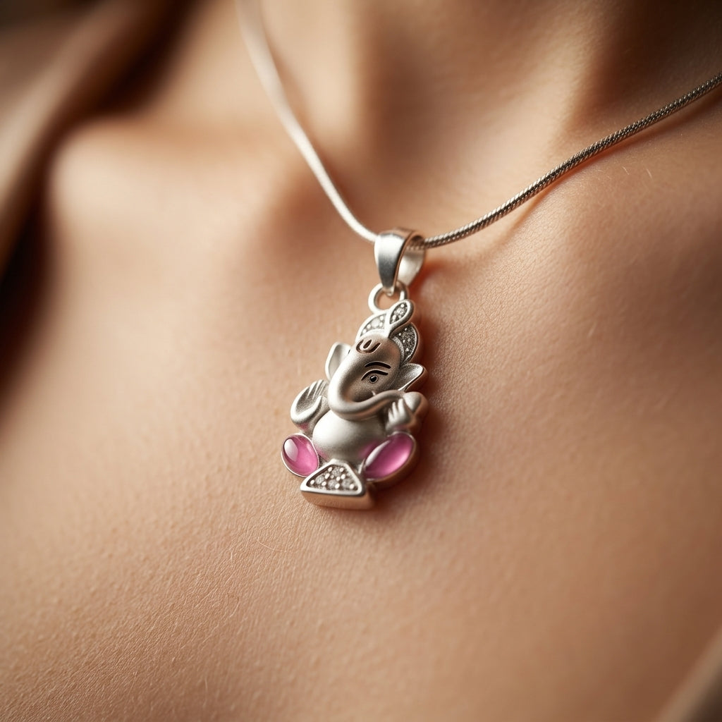 925 Sterling Silver Lord Ganesha Pendant Necklace | Spiritual Silver Chain for Men & Women