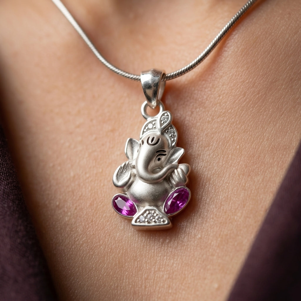925 Sterling Silver Lord Ganesha Pendant Necklace | Spiritual Silver Chain for Men & Women
