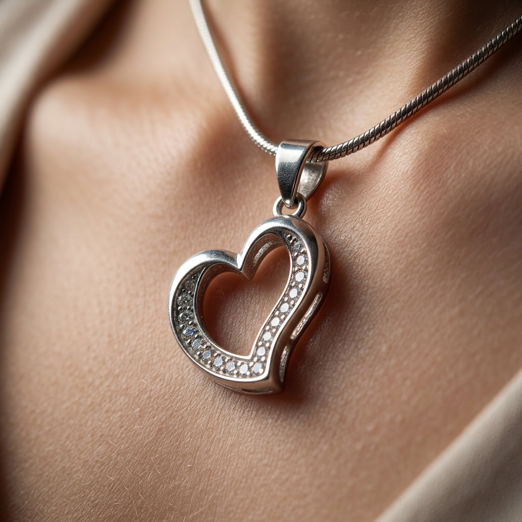 925 Sterling Silver Open Heart Pendant Necklace | Elegant Love Chain Pendant for Women