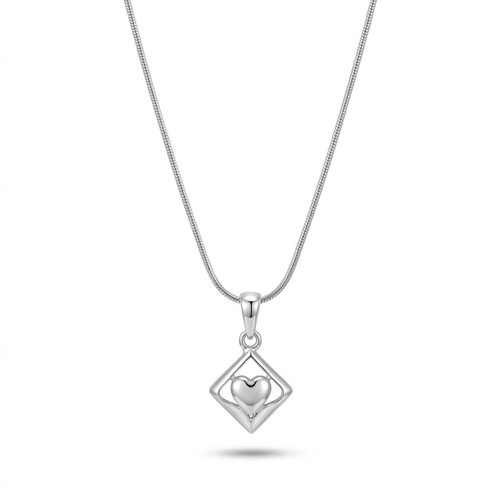 925 Sterling Silver Heart Pendant Necklace | Geometric Love Chain Pendant for Women