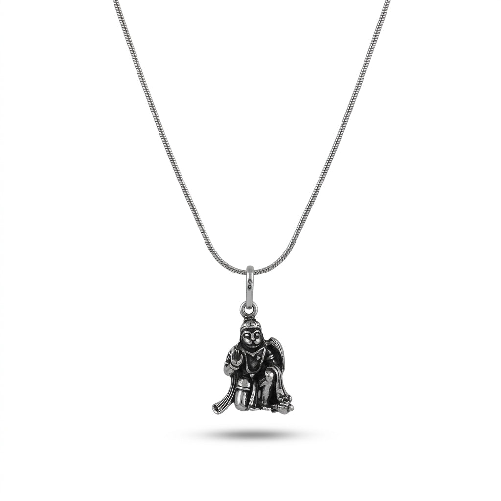 925 Sterling Silver Lord Hanuman Pendant Necklace | Divine Silver Chain for Men & Women
