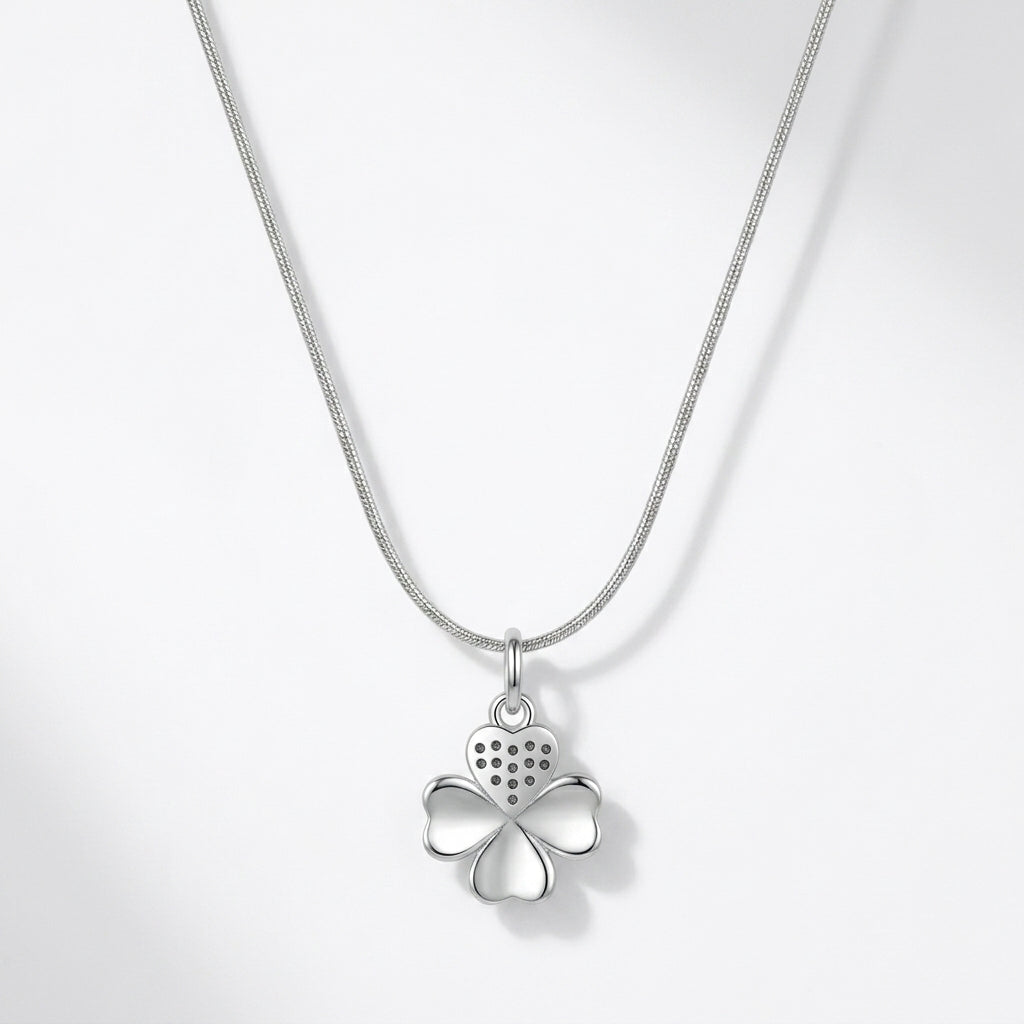 925 Sterling Silver Lucky Clover Pendant Necklace | Elegant Four Leaf Silver Chain for Women