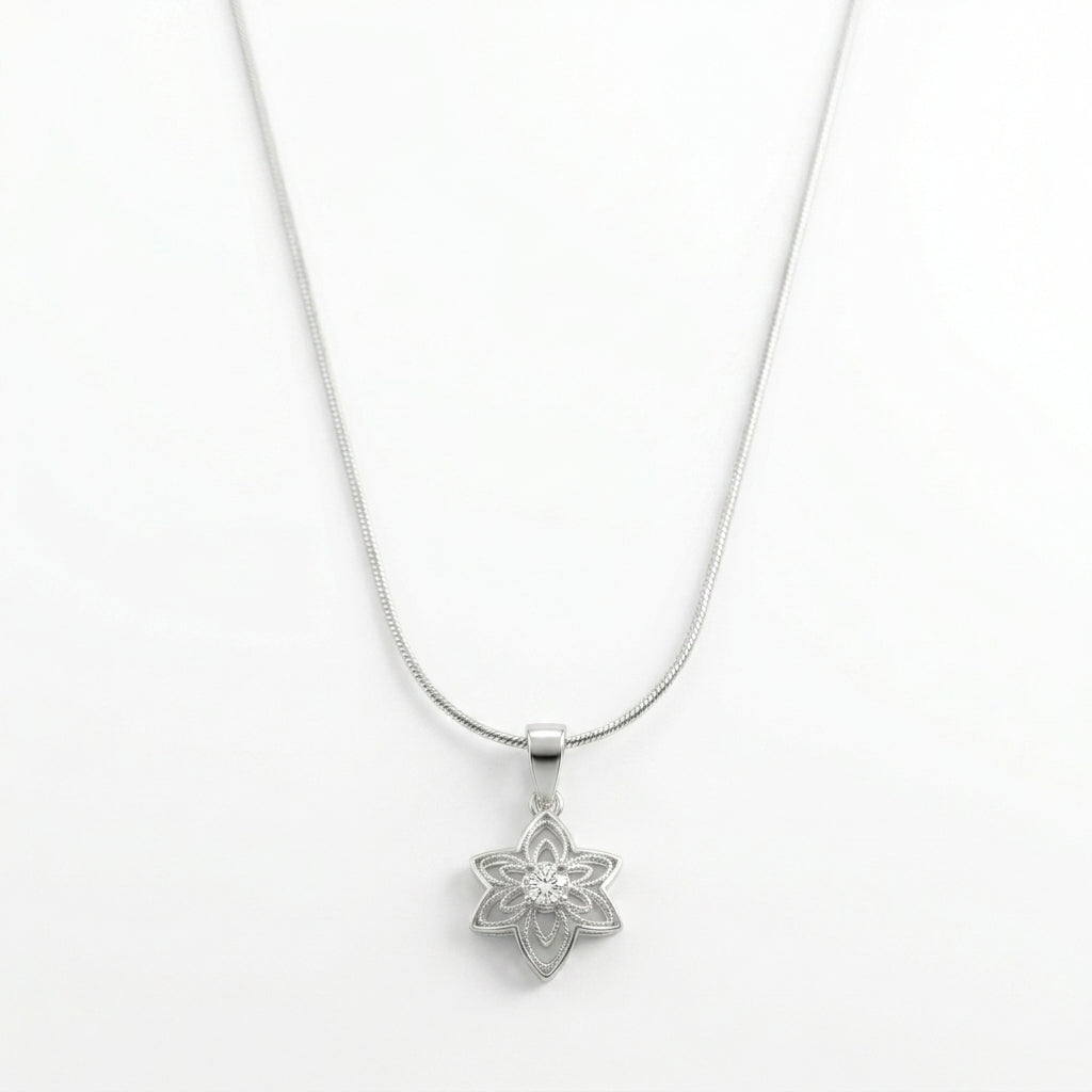 925 Sterling Silver Star Flower Pendant Necklace | Minimal Silver Chain for Women