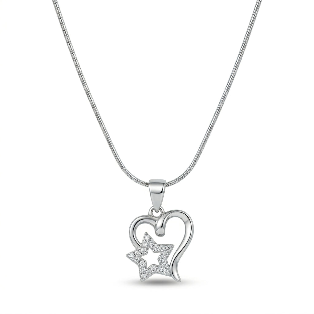 925 Sterling Silver Heart Star Pendant Necklace | Minimal Silver Chain for Women