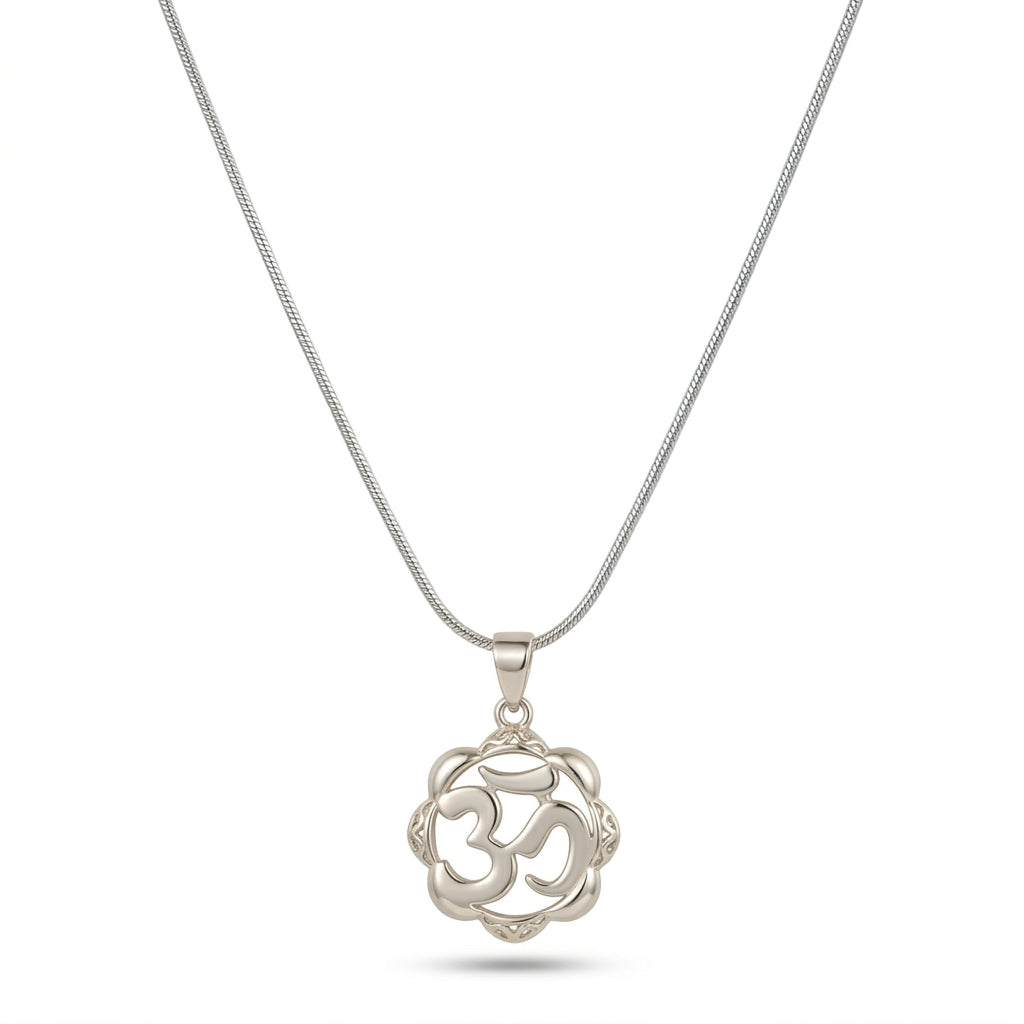 925 Sterling Silver Om Pendant Necklace | Spiritual Silver Chain for Men & Women