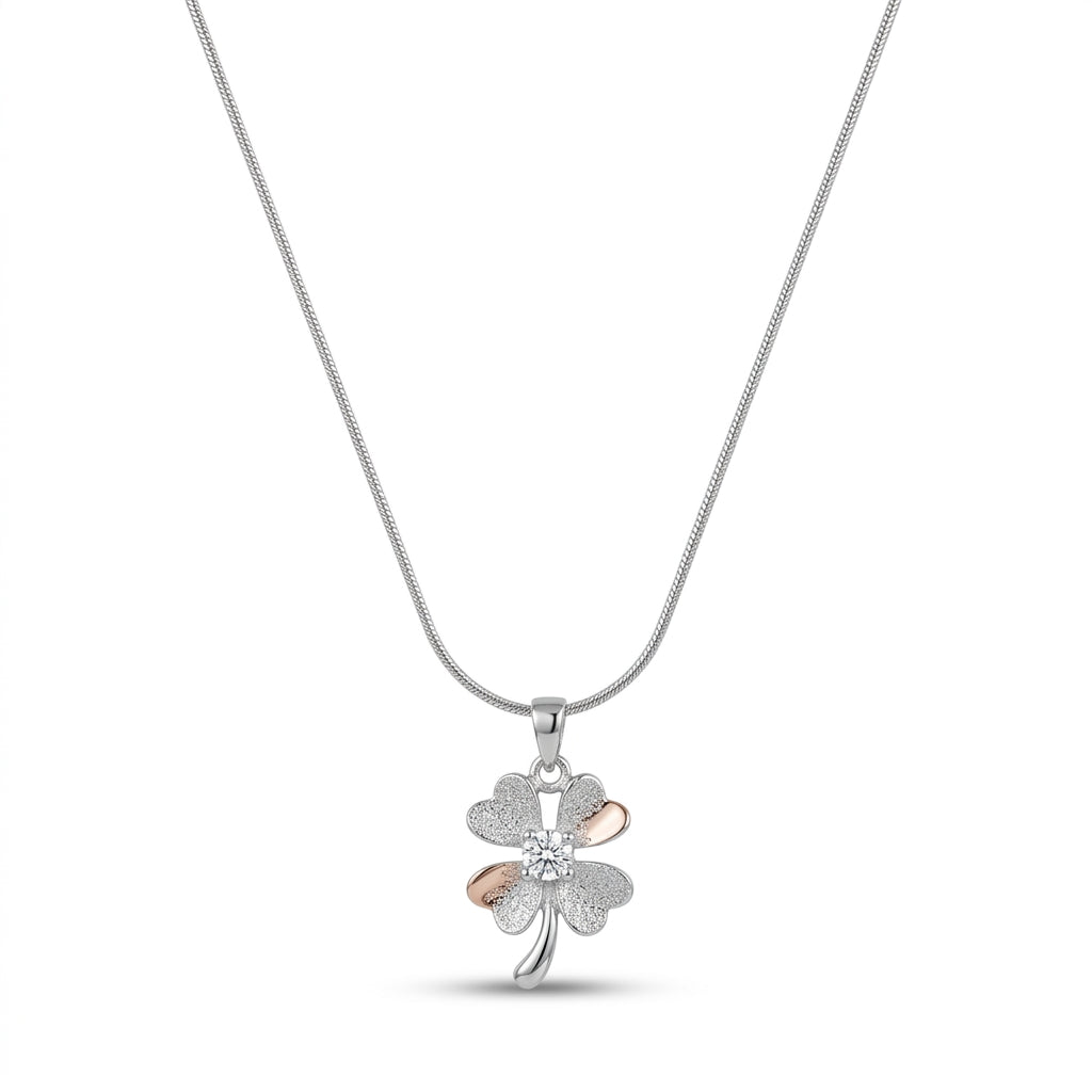 925 Sterling Silver Lucky Clover Flower Pendant Necklace | Elegant Silver Chain for Women