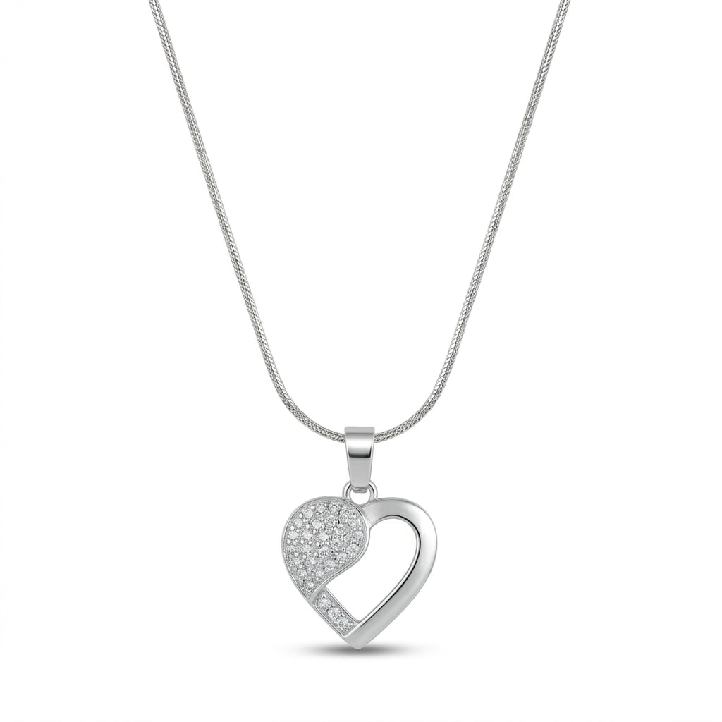 925 Sterling Silver Sparkling Heart Pendant Necklace | Elegant Silver Chain for Women