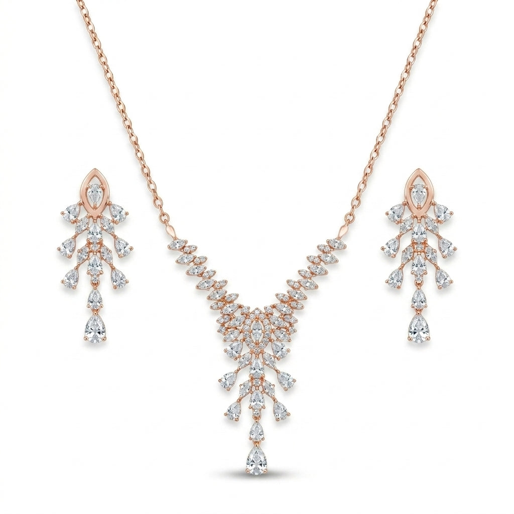 925 Sterling Silver Royal Zircon Necklace Set | Luxury Bridal Jewellery Set for Women