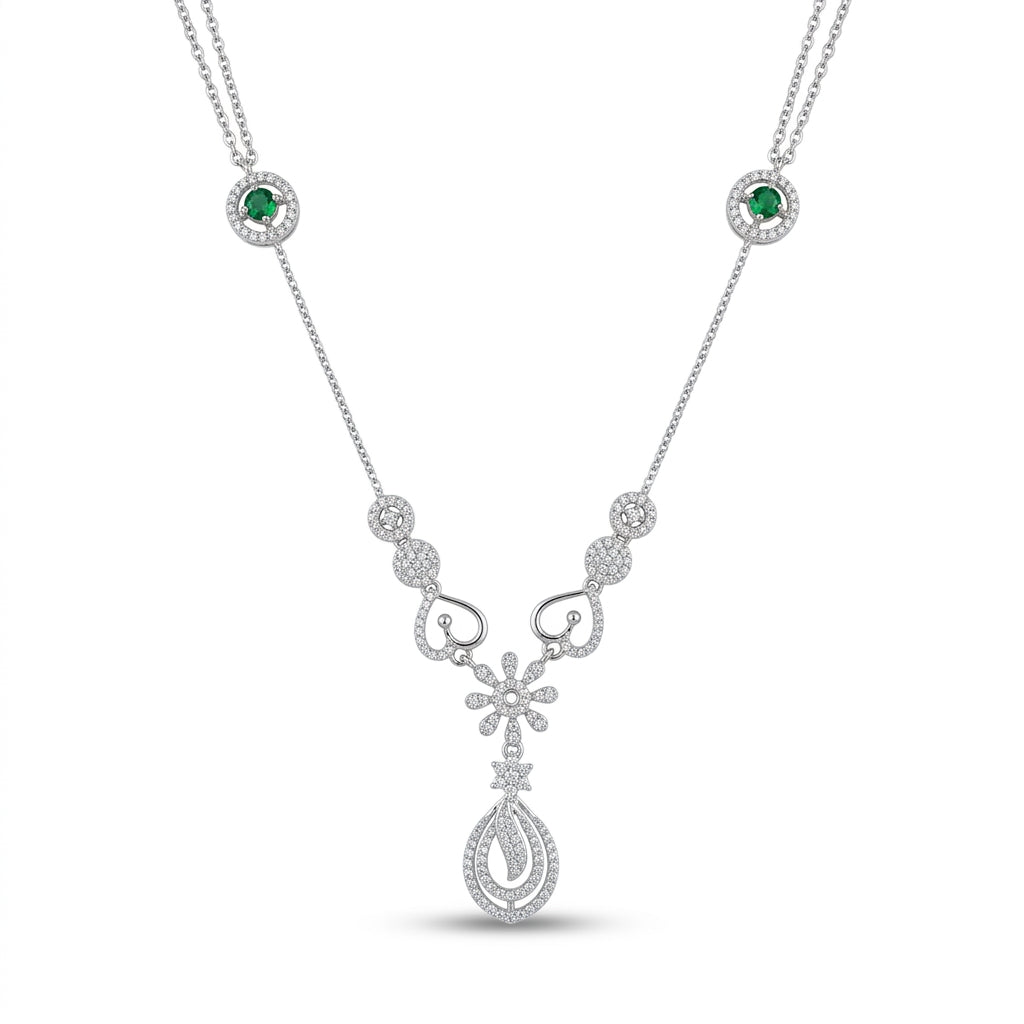 925 Sterling Silver Floral Teardrop Necklace Set | Luxury Zircon Pendant Set for Women