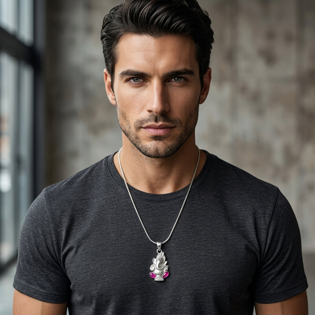 925 Sterling Silver Lord Ganesha Pendant Necklace | Spiritual Silver Chain for Men & Women