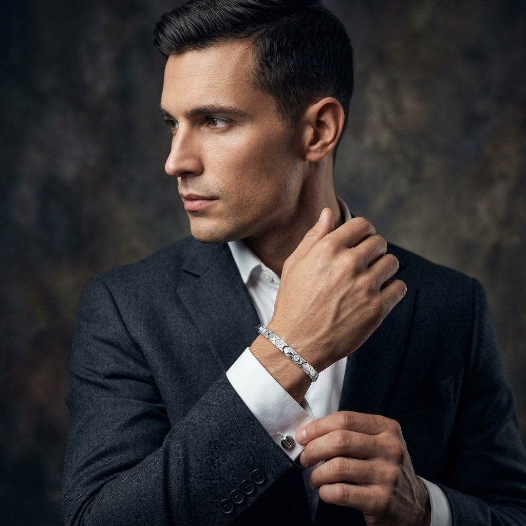 Textured Link Bracelet for Men | Elegant Minimal Bracelet | 925 Sterling Silver
