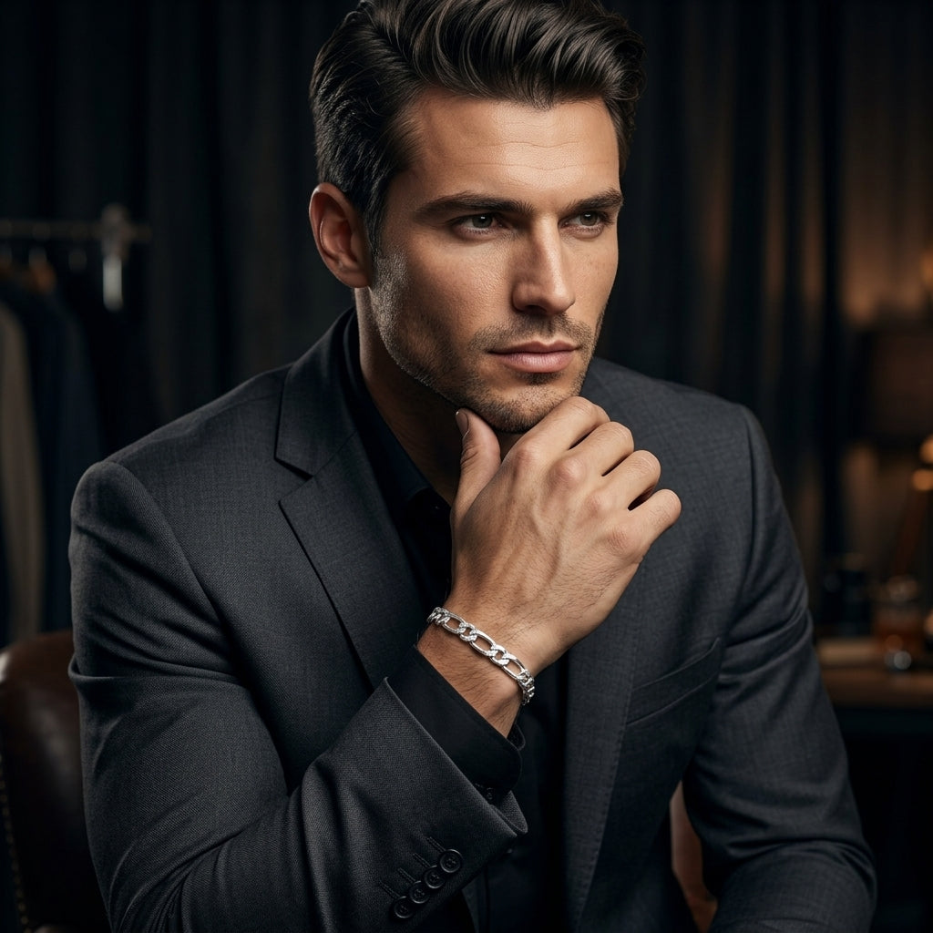 Classic Figaro Chain Bracelet for Men | Minimal Everyday Bracelet | 925 Sterling Silver
