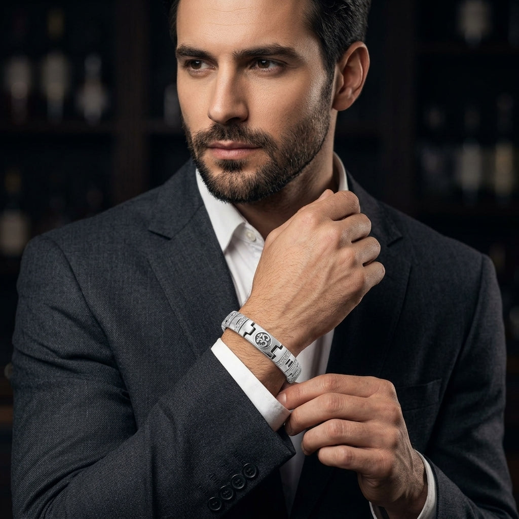 Designer Engraved Link Bracelet for Men | Premium Statement Bracelet | 925 Sterling Silver