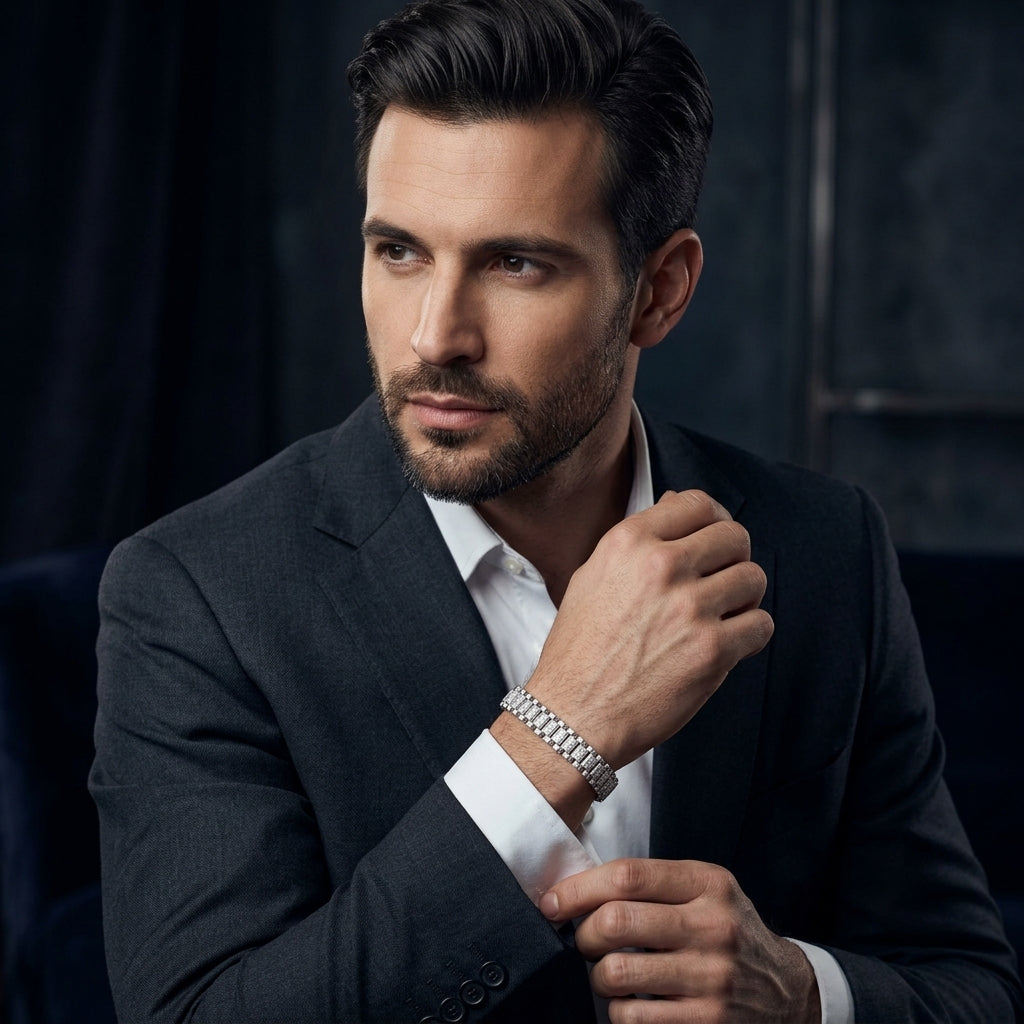 Iced Diamond Link Bracelet for Men | Luxury Statement Bracelet | 925 Sterling Silver