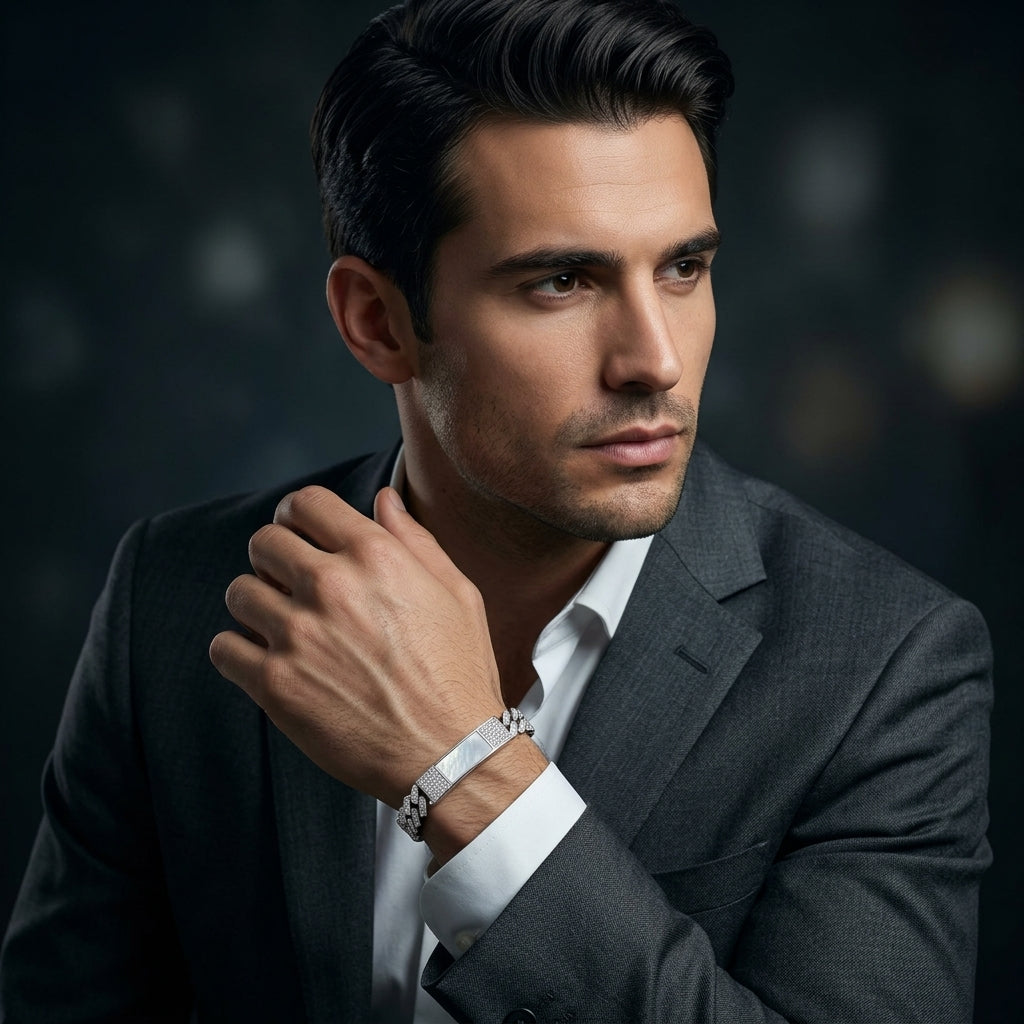 Iced Cuban ID Bracelet for Men | Luxury Statement Bracelet | 925 Sterling Silver