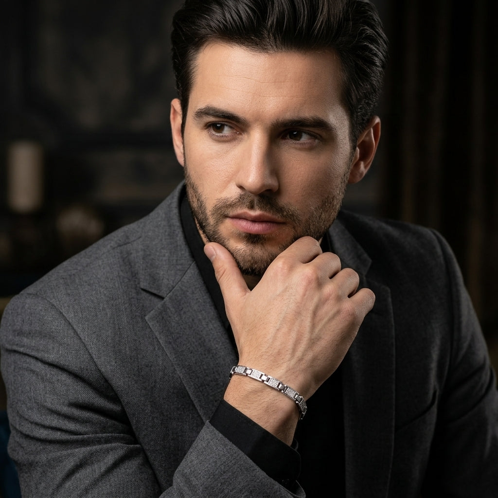 Geometric Link Bracelet for Men | Modern Minimal Bracelet | 925 Sterling Silver