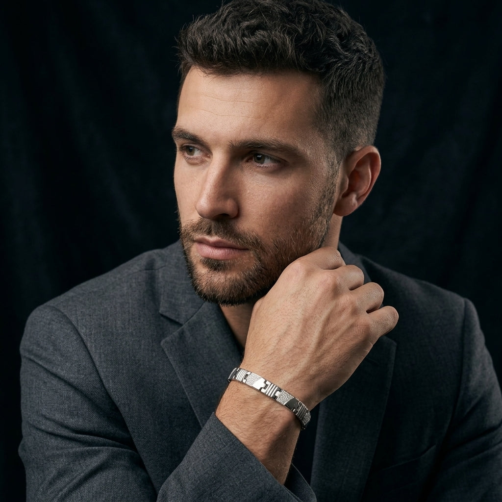 Modern Textured Link Bracelet for Men | Elegant Daily Wear Bracelet | 925 Sterling Silver