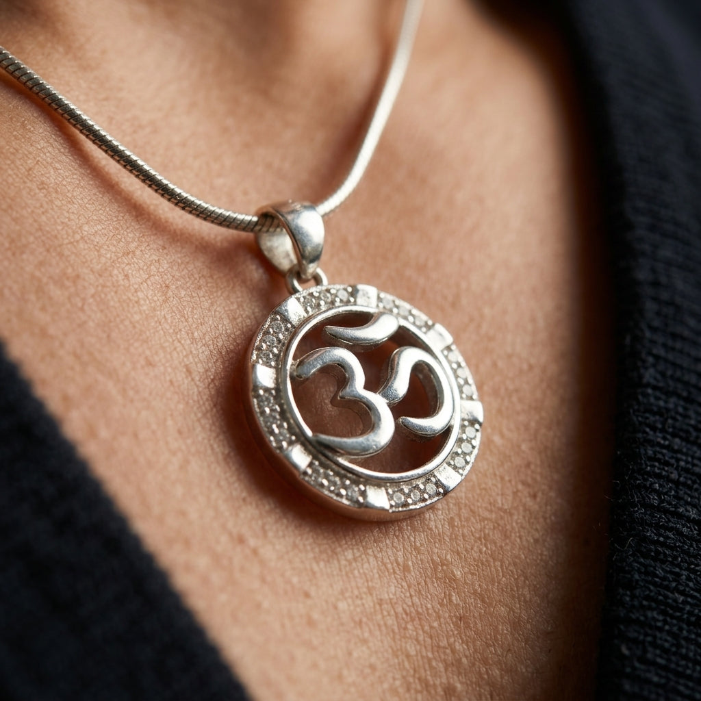 925 Sterling Silver Om Pendant Necklace | Spiritual Aum Chain Pendant for Men & Women