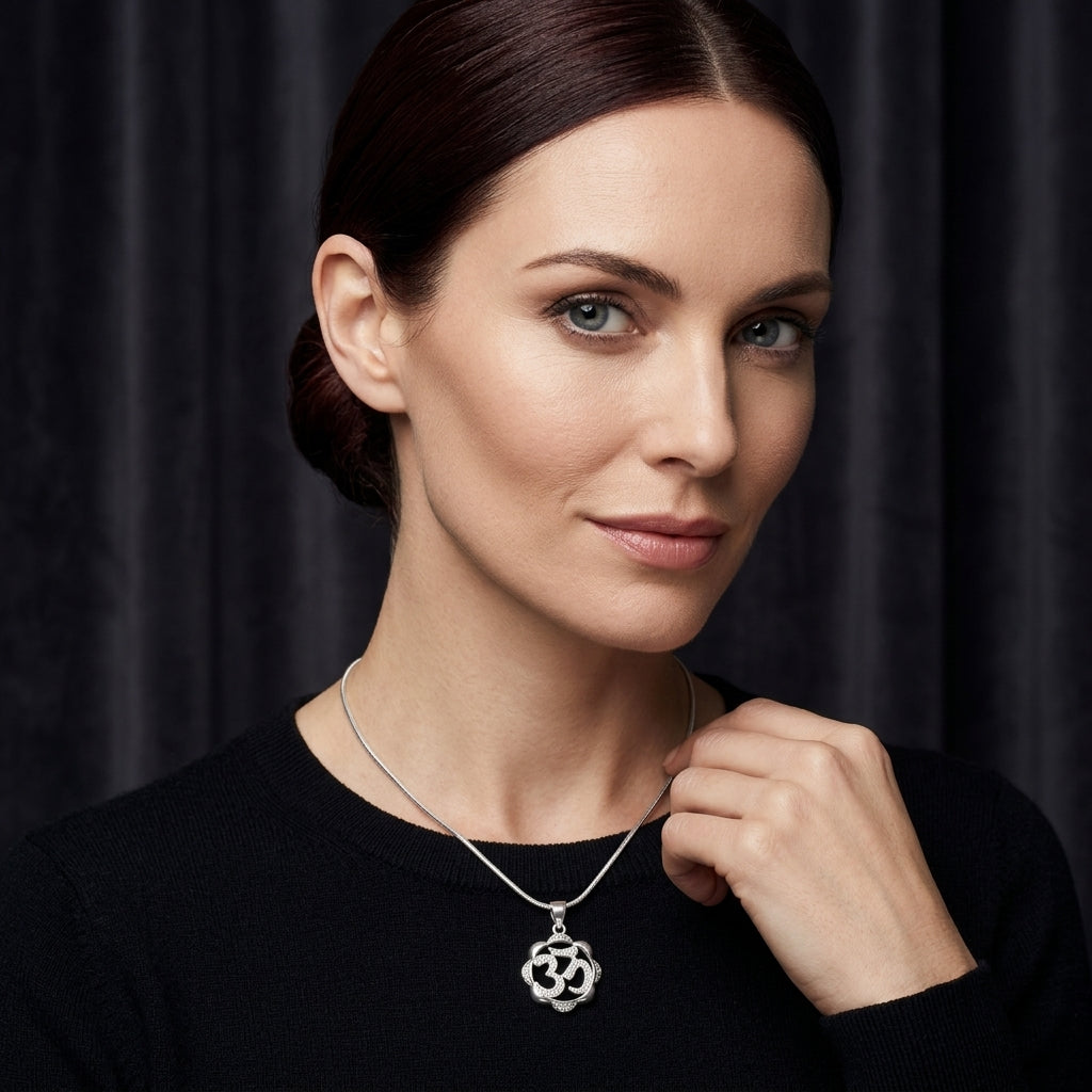 925 Sterling Silver Om Pendant Necklace | Spiritual Silver Chain for Men & Women