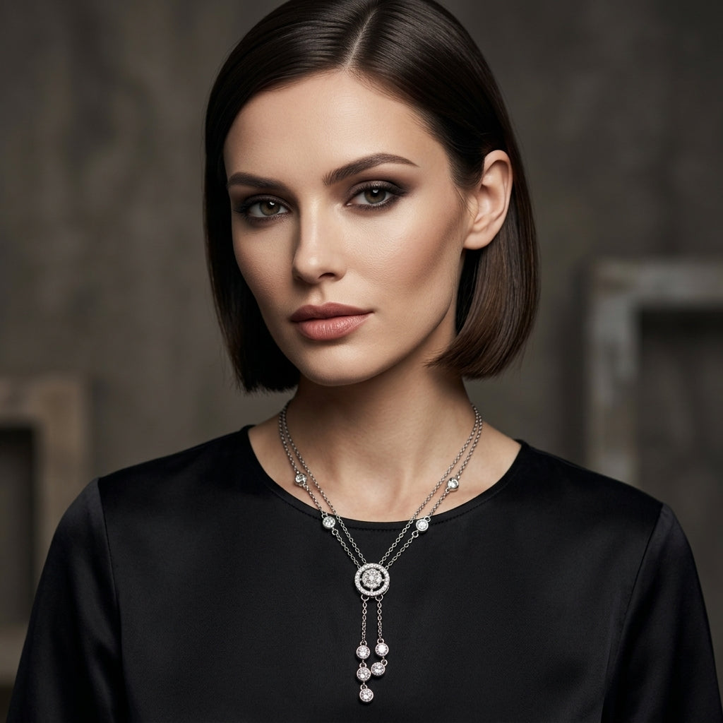 925 Sterling Silver Circle Pendant Necklace | Elegant CZ Chain Pendant for Women