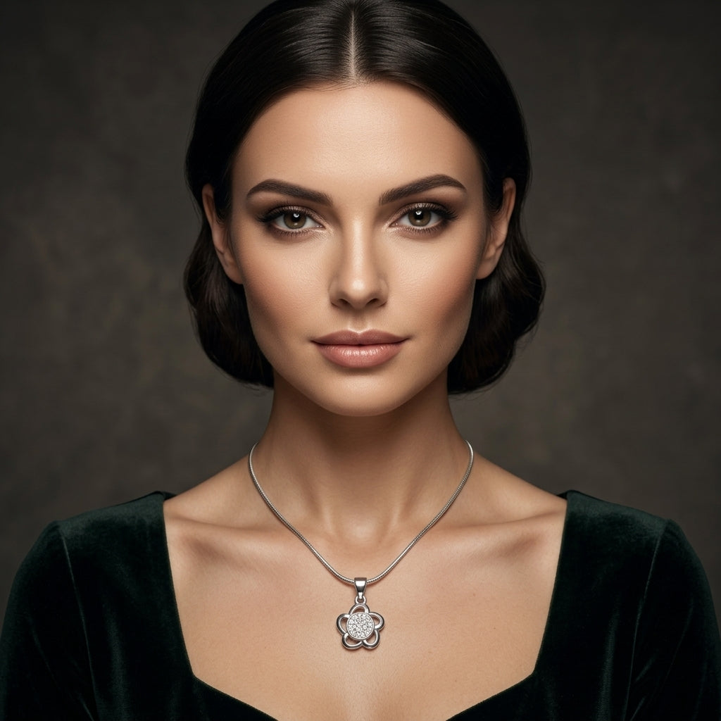 925 Sterling Silver Floral Pendant Necklace | Elegant Flower Chain Pendant for Women