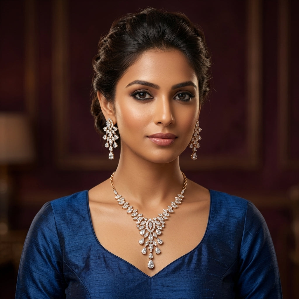 925 Sterling Silver Royal Zircon Necklace Set | Luxury Bridal Jewellery Set for Women