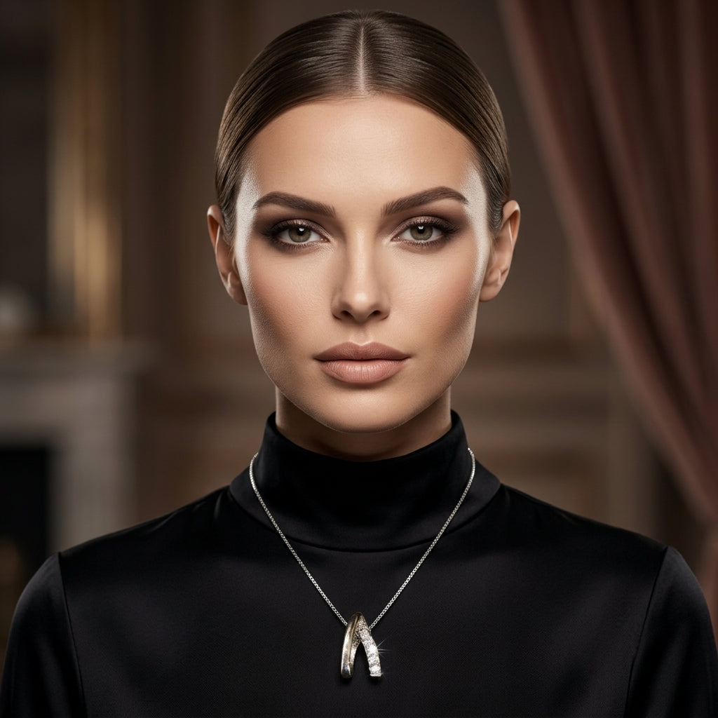 925 Sterling Silver Wishbone Pendant Necklace | Elegant CZ Chain Pendant for Women
