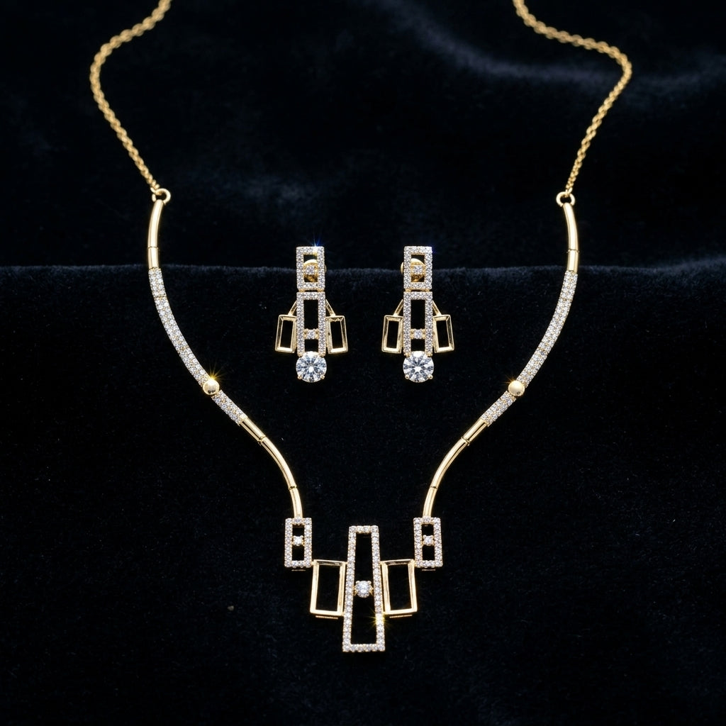 925 Sterling Silver Geometric Necklace Set | Premium Silver Pendant & Earrings Set for Women